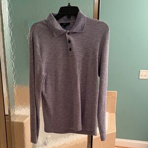 Vince Long-Sleeve Knit Polo - Light Gray